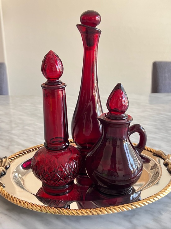 Avon Other - Vintage AVON Ruby Red Glass Decanter Trio